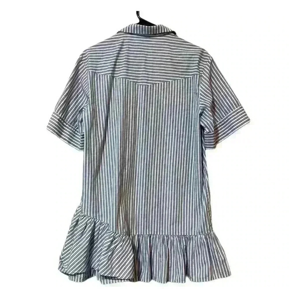 Zara Blue and White Striped Ruffled Collared Mini Dress women’s Size S Beach - Picture 2 of 6